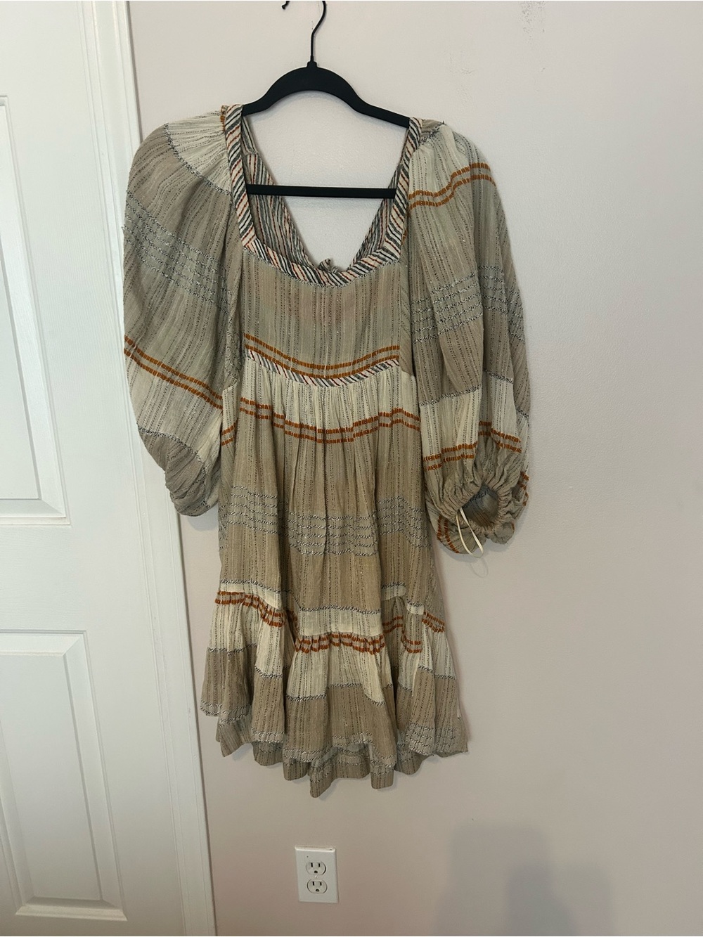 Free People Light Beige Striped Boho Peasant Dress - Size XS